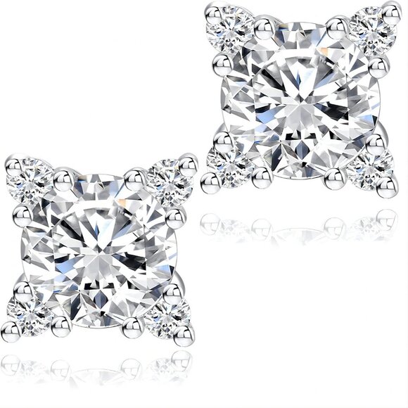 Women's Stud Earrings 18K White Gold Clear Brilliant Round Lab Earrings